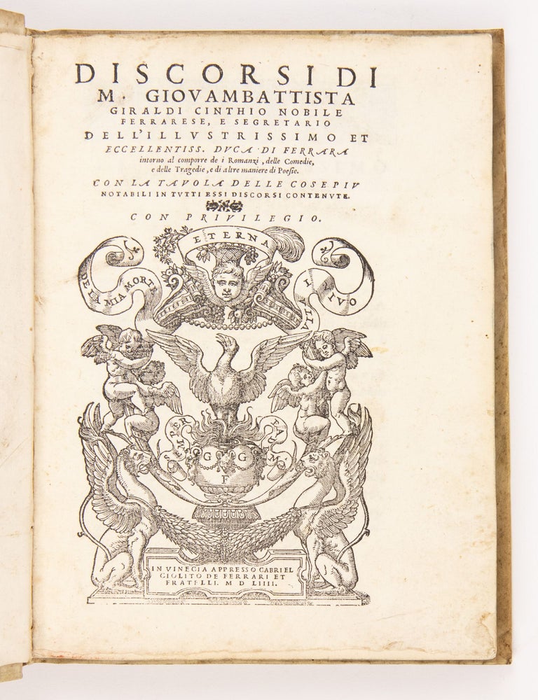 Item #3858 Discorsi... intorno al comporre de i Romanzi, delle Comedie, e delle Tragedie, e di...