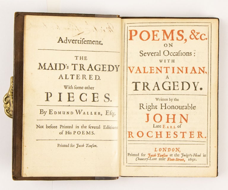 Item #3920 Poems, (&c.) on Several Occasions: with Valentinian: a Tragedy. Written by the Right Honourable John late Earl of Rochester. Earl of Rochester Wilmot, John.
