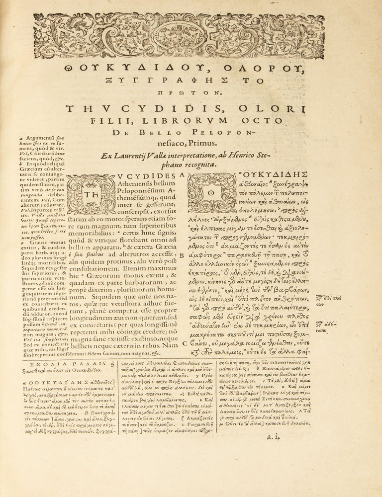 Thoukudidou tou olorou peri tou Peloponnesiakou polemou biblia okto (Graece). THVCYDIDIS De Bello Peloponesiaco Libri VIII. Iidem Latinè, ex interpretatione Laurentii Vallæ, ab Henrico Stephano recognita. Secunda Editio.
