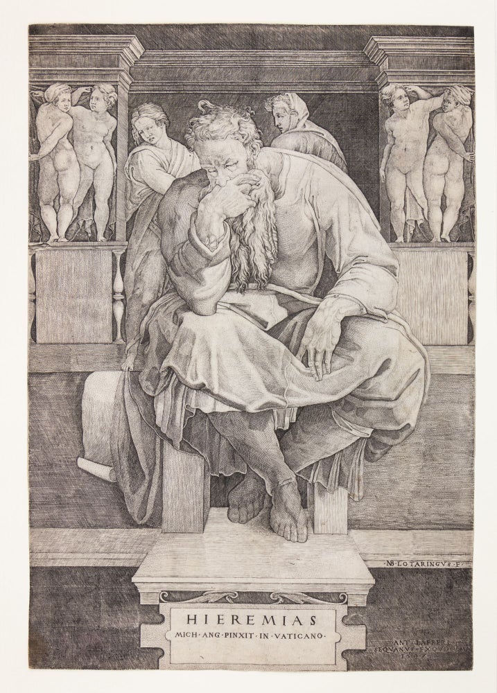 Item #4840 The Prophet Jeremiah. Engraving. Michelangelo Buonarroti, after. Nicolas...
