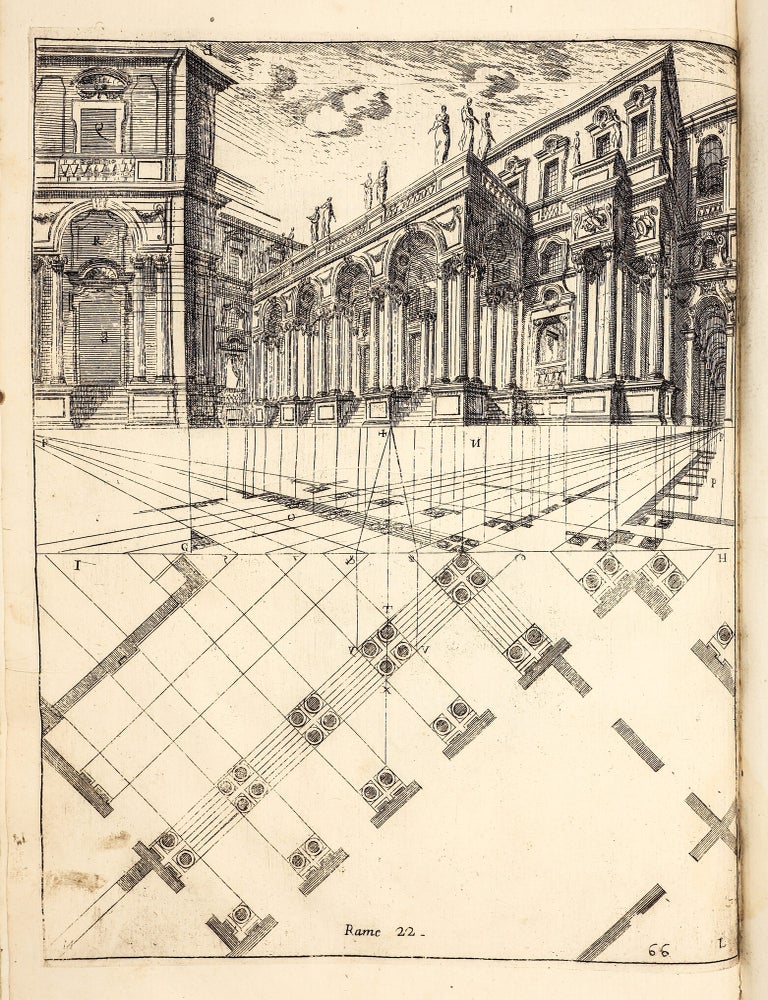 L&rsquo;Archittettura civile preparata su la geometria, e ridotta alle prospettive. Considerazioni pratiche di Ferdinando Galli Bibiena cittadino Bolognese Architetto Primario, Capo Mastro Maggiore, e Pittore di Camera, e Feste di Teatro della Maest&agrave;, Dissegnate e descritte in cinque parti. La prima contiene la Geometria, e avvertimenti, prima che &agrave; fabbricar si pervenga. La seconda. un utile Trattato dell&rsquo;Architettura civile in generale, e le divisioni di essa molto facilitate. La Terza. La Prospettiva commune, orizontale, e di sotto in s&ugrave;. La Quarta. Un brieve discorso di Pittura, e la Prospettiva per li Pittori di Figure, colla nuova Prospettiva delle Scene Teatrali vedute per angolo, oltre le praticate da tutti gli altri. La Quinta. La Mecanica, &ograve; arte di movere, reggere, e traspostar pesi. Dedicata Alla Sacra Cattolica Real Maest&agrave; di Carlo III. Re delle Spagne, d&rsquo;Ungheria, Boemia &c.