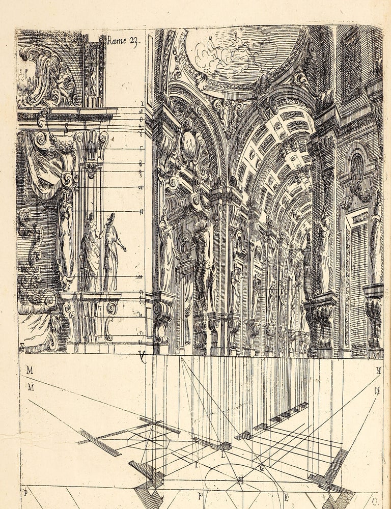 L&rsquo;Archittettura civile preparata su la geometria, e ridotta alle prospettive. Considerazioni pratiche di Ferdinando Galli Bibiena cittadino Bolognese Architetto Primario, Capo Mastro Maggiore, e Pittore di Camera, e Feste di Teatro della Maest&agrave;, Dissegnate e descritte in cinque parti. La prima contiene la Geometria, e avvertimenti, prima che &agrave; fabbricar si pervenga. La seconda. un utile Trattato dell&rsquo;Architettura civile in generale, e le divisioni di essa molto facilitate. La Terza. La Prospettiva commune, orizontale, e di sotto in s&ugrave;. La Quarta. Un brieve discorso di Pittura, e la Prospettiva per li Pittori di Figure, colla nuova Prospettiva delle Scene Teatrali vedute per angolo, oltre le praticate da tutti gli altri. La Quinta. La Mecanica, &ograve; arte di movere, reggere, e traspostar pesi. Dedicata Alla Sacra Cattolica Real Maest&agrave; di Carlo III. Re delle Spagne, d&rsquo;Ungheria, Boemia &c.