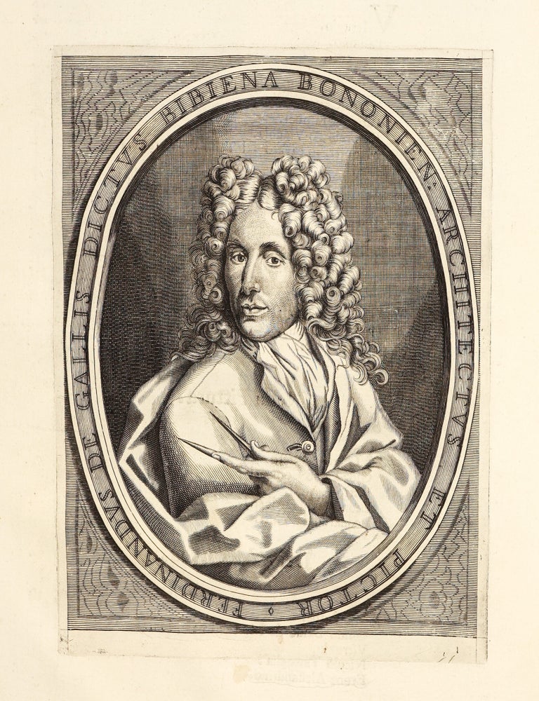L&rsquo;Archittettura civile preparata su la geometria, e ridotta alle prospettive. Considerazioni pratiche di Ferdinando Galli Bibiena cittadino Bolognese Architetto Primario, Capo Mastro Maggiore, e Pittore di Camera, e Feste di Teatro della Maest&agrave;, Dissegnate e descritte in cinque parti. La prima contiene la Geometria, e avvertimenti, prima che &agrave; fabbricar si pervenga. La seconda. un utile Trattato dell&rsquo;Architettura civile in generale, e le divisioni di essa molto facilitate. La Terza. La Prospettiva commune, orizontale, e di sotto in s&ugrave;. La Quarta. Un brieve discorso di Pittura, e la Prospettiva per li Pittori di Figure, colla nuova Prospettiva delle Scene Teatrali vedute per angolo, oltre le praticate da tutti gli altri. La Quinta. La Mecanica, &ograve; arte di movere, reggere, e traspostar pesi. Dedicata Alla Sacra Cattolica Real Maest&agrave; di Carlo III. Re delle Spagne, d&rsquo;Ungheria, Boemia &c.