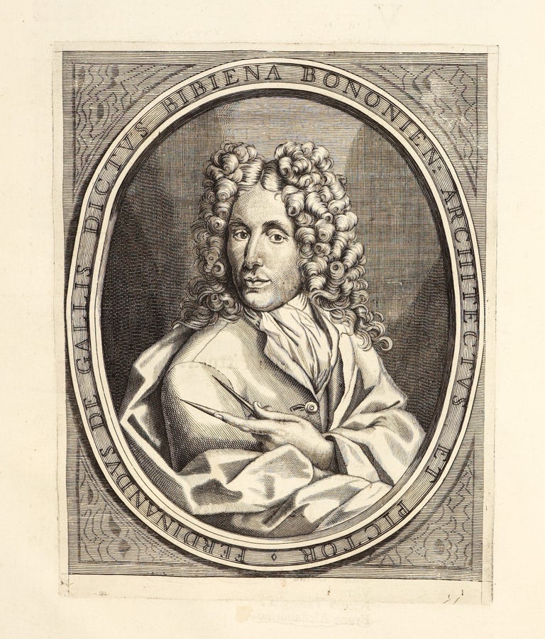 L’Archittettura civile preparata su la geometria, e ridotta alle prospettive. Considerazioni pratiche di Ferdinando Galli Bibiena cittadino Bolognese Architetto Primario, Capo Mastro Maggiore, e Pittore di Camera, e Feste di Teatro della Maestà, Dissegnate e descritte in cinque parti. La prima contiene la Geometria, e avvertimenti, prima che à fabbricar si pervenga. La seconda. un utile Trattato dell’Architettura civile in generale, e le divisioni di essa molto facilitate. La Terza. La Prospettiva commune, orizontale, e di sotto in sù. La Quarta. Un brieve discorso di Pittura, e la Prospettiva per li Pittori di Figure, colla nuova Prospettiva delle Scene Teatrali vedute per angolo, oltre le praticate da tutti gli altri. La Quinta. La Mecanica, ò arte di movere, reggere, e traspostar pesi. Dedicata Alla Sacra Cattolica Real Maestà di Carlo III. Re delle Spagne, d’Ungheria, Boemia &c.