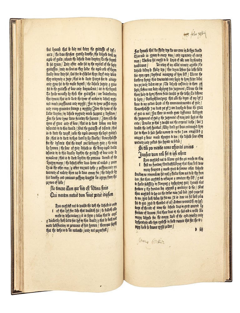 Item #5347 &ldquo;Here begynneth the prologue or prohemye of the book callid Caton&rdquo; Disticha de moribus, in English and Latin. Translated from the French by William Caxton. With a paraphrase and commentary. Dionysius . CAXTON Pseudo-CATO, William, c.3rd-4th centuries C. E., ca. 1422&ndash;1492.