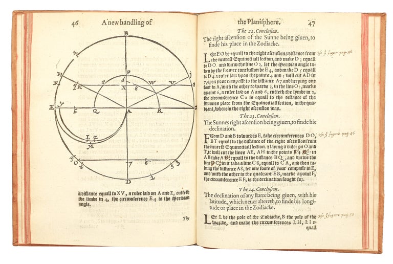 A New Handling of the Planisphere. Wherein are contained all those Definitions, Theoremes, and Problemes, which are necessarie to the vnderstanding and practising of the principall Conclusions Astronomicall and Geographicall, both according to the vulgar manner, performed by the Astrolabe, and otherwise, by a plaine Circle diuided into 360. degrees, and by two right lines crossing the Center at right Angles