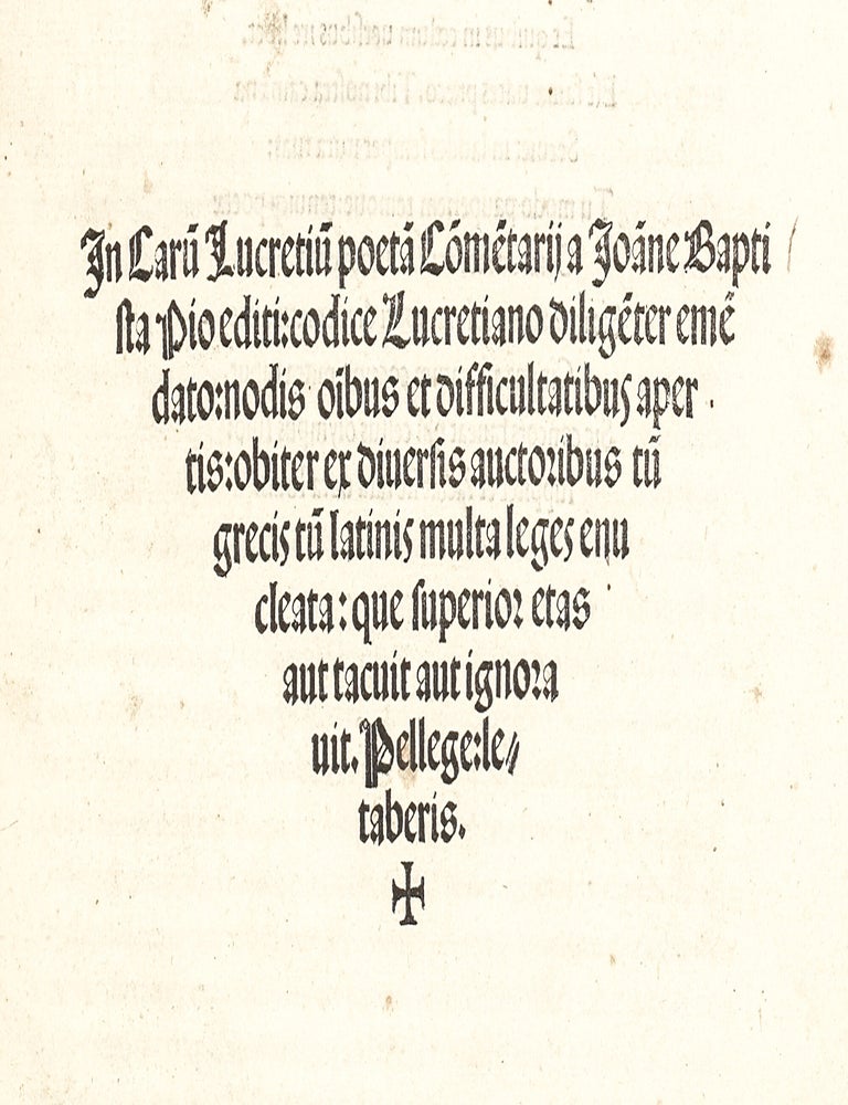 In Carum Lucretium poetam commentarii a Ioanne Baptista Pio editi: codice Lucretiano diligenter emendato