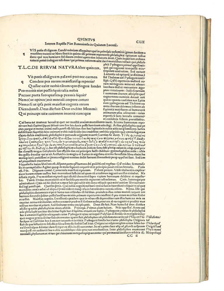 In Carum Lucretium poetam commentarii a Ioanne Baptista Pio editi: codice Lucretiano diligenter emendato