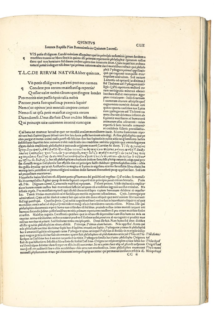 In Carum Lucretium poetam commentarii a Ioanne Baptista Pio editi: codice Lucretiano diligenter emendato