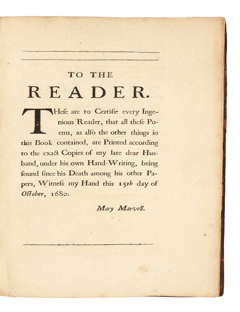 Miscellaneous poems By Andrew Marvell, Esq; late Member of the Honourable House of Commons