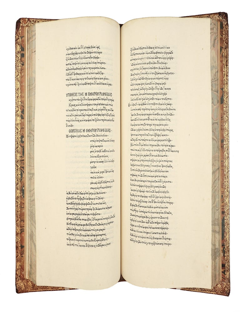 Opera [in Greek]. Ilias, Odyssea, Hymni, Batrachomyomachia, with the lives of Homer by Plutarch and Pseudo-Herodotus, and Dio Chrysostom&rsquo;s Discourse 53, on Homer. Edited by Demetrius Chalcondyles.