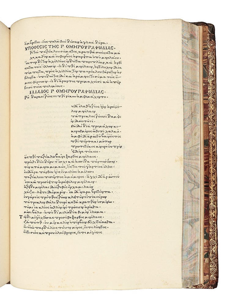 Opera [in Greek]. Ilias, Odyssea, Hymni, Batrachomyomachia, with the lives of Homer by Plutarch and Pseudo-Herodotus, and Dio Chrysostom&rsquo;s Discourse 53, on Homer. Edited by Demetrius Chalcondyles.