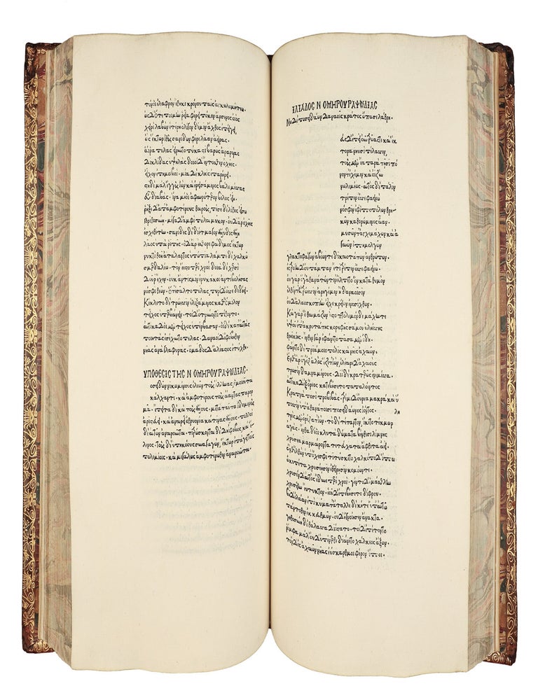 Opera [in Greek]. Ilias, Odyssea, Hymni, Batrachomyomachia, with the lives of Homer by Plutarch and Pseudo-Herodotus, and Dio Chrysostom&rsquo;s Discourse 53, on Homer. Edited by Demetrius Chalcondyles.