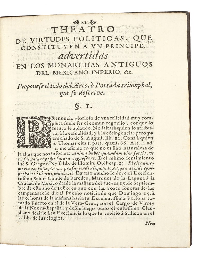 Theatro de virtudes politicas, que constituyen &aacute; un Principe: Advertidas en los monarchas antiguos del Mexicano Imperio, con cuyas efigies se hermose&oacute; el Arco triumphal ...