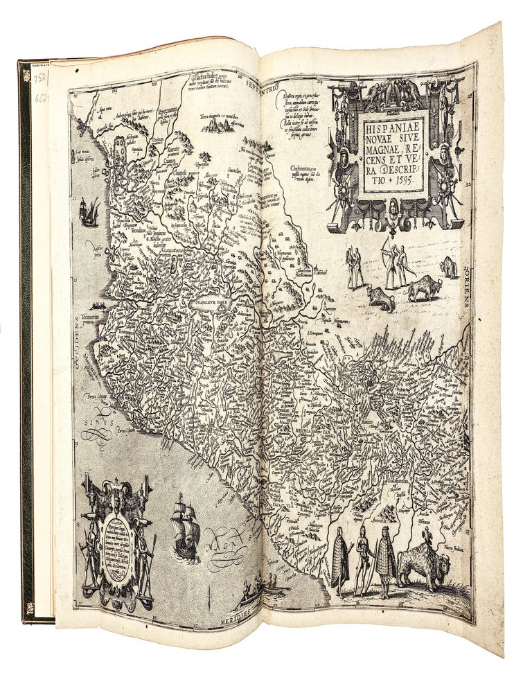 Americae Pars Quinta. Nobilis & admiratione plena Hieronymi Bezoni [sic] Mediolanensis secundae sectionis Hi[stori]a[e] Hispaniorum, t&ugrave;m in Nigrittas seruos suos, t&ugrave;m in Indos crudelitatem, Gallorumq[ue] pirataru[m] de Hispanis toties reportata spolia; adventu[m] item Hispanoru[m] in Novam Indiae continentis Hispaniam, eorumq[ue]. contra incolas eius regionis saeuitiam explicans. Addita ad singula fere capita scholia, in quibus res Indiae luculenter exponuntur. Accessit praeterea tabula chorographica Nouae Hispaniae in India Occidentali. Ad inuictis Rudolph. II. Rom. Imp. Aug. omnia elegantibus figuris in aes incisis expressa &agrave; Theodoro de Bry Leod. cive Franc. A[nno] M D XCV.