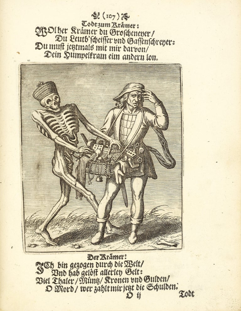 Todten-Tantz, wie derselbe in der löblichen und weitberühmten Stadt Basel als ein Spiegel menschlicher Beschaffenheit gantz künstlich gemahlet und zu sehen ist. Mit beygefügten aus H. Schrifft und denen alten Kirchenlehrern gezogenen Erinnerungen vom Todt, Aufferstehung, Jüngsten Gericht, Verdamnuss der Gottlosen und dem ewigen Leben. Nach dem Original in Kupffer gebracht und heraus gegeben durch Matth. Merians sel. Erben