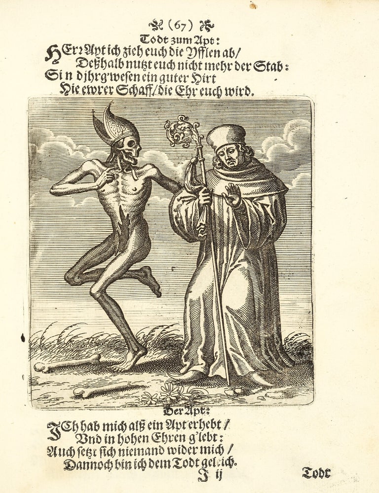 Todten-Tantz, wie derselbe in der l&ouml;blichen und weitber&uuml;hmten Stadt Basel als ein Spiegel menschlicher Beschaffenheit gantz k&uuml;nstlich gemahlet und zu sehen ist. Mit beygef&uuml;gten aus H. Schrifft und denen alten Kirchenlehrern gezogenen Erinnerungen vom Todt, Aufferstehung, J&uuml;ngsten Gericht, Verdamnuss der Gottlosen und dem ewigen Leben. Nach dem Original in Kupffer gebracht und heraus gegeben durch Matth. Merians sel. Erben